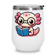 Adorable Book Lover Axolotl With Reading Glasses Cute Wine Tumbler