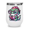 Adorable Book Lover Basilisk With Reading Glasses Cute Wine Tumbler