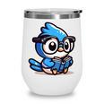 Adorable Book Lover Blue Jay With Reading Glasses Cute Wine Tumbler