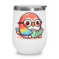 Adorable Book Lover Parrot With Reading Glasses Cute Wine Tumbler