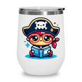 Adorable Book Lover Pirate With Reading Glasses Cute Wine Tumbler