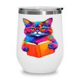 Cat Book Shirt Colorful Cat Reading Book Wine Tumbler