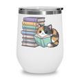 Cat On Books Pets Cats Reading Book Nerd Read Reader Bookcat Wine Tumbler
