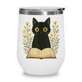 Cat Reading Book Flowers Wine Tumbler