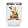 Cat Reading Books Wine Tumbler