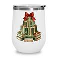 Christmas Book Tree Coquette Bow Xmas Reading Librarian Girl Wine Tumbler