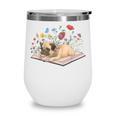 Color Floral Cute Pug Dog On Book Reading Bookworm Reader Wine Tumbler