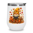 Cute Autumn Gnome Reading Pumpkin Book Lover Wine Tumbler