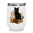 Cute Cat Book Flowers Wine Tumbler