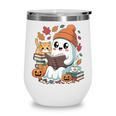 Cute Cozy Ghost Reading With Cat Book Lover Autumn Fall Wine Tumbler