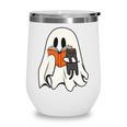 Cute Ghost Cat Reading Book Spooky Season Halloween Costume Wine Tumbler
