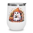 Cute Ghost Drinking Coffee Halloween Reading Book Retro Wine Tumbler Cute Ghost Drinking Coffee Halloween Reading Book Retro Wine Tumbler
