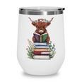 Cute Highland Cow With Book Floral Bookworm Librarian Book Wine Tumbler