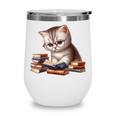 Cute Kitten Bookworm Adorable Cat With Glasses Reading Book Wine Tumbler Cute Kitten Bookworm Adorable Cat With Glasses Reading Book Wine Tumbler