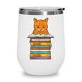 Cute Orange Tabby Cat Reading On Pile Of Books Wine Tumbler