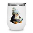 Cute Penguin Reading Book Faux-Crochet Print Wine Tumbler