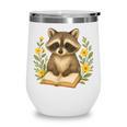 Cute Raccoon Reading Book Flowers Floral Wine Tumbler Cute Raccoon Reading Book Flowers Floral Wine Tumbler