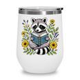 Cute Raccoon Reading Book Flowers Wine Tumbler