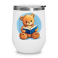 Cute Teddy Bear Reading Book Fun Wine Tumbler