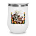 Leave Me Alone Skeleton Reading Book Floral Moon Librarian Wine Tumbler