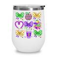 Mardi Gras Teacher Coquette Bow Pencil Apple Book Women Girl Wine Tumbler