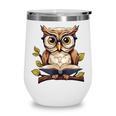 Owl Reading A Book Perched On A Branch Bookworm Wine Tumbler
