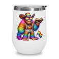Rainbow Pride Bigfoot Reading Book With Heart Glasses Wine Tumbler