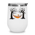 Skeleton Reading Book In Hammock Halloween Reader Wine Tumbler
