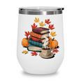 Vintage Books Tea Lovers Fall Autumn Leaves And Pumpkins Wine Tumbler