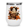 Vintage Ghost Book Reading Pumpkin Gothic Halloween Teachers Wine Tumbler