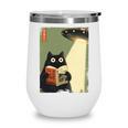 Vintage Japanese Cat Book Lovers UFO Alien Abduction Cat Dad Wine Tumbler
