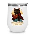 Wizard Cat Reading a Book While Crocheting Wine Tumbler