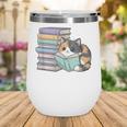 Cat On Books Pets Cats Reading Book Nerd Read Reader Bookcat Wine Tumbler