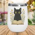 Cat Reading Book Flowers Wine Tumbler