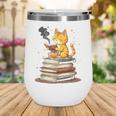 Cat Reading Books Wine Tumbler