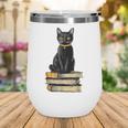 Cat Sitting On Books Wine Tumbler