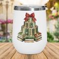 Christmas Book Tree Coquette Bow Xmas Reading Librarian Girl Wine Tumbler