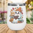 Cute Cozy Ghost Reading With Cat Book Lover Autumn Fall Wine Tumbler