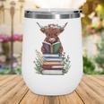 Cute Highland Cow With Book Floral Bookworm Librarian Book Wine Tumbler
