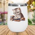 Cute Kitten Bookworm Adorable Cat With Glasses Reading Book Wine Tumbler Cute Kitten Bookworm Adorable Cat With Glasses Reading Book Wine Tumbler