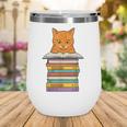 Cute Orange Tabby Cat Reading On Pile Of Books Wine Tumbler