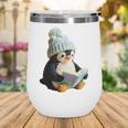 Cute Penguin Reading Book Faux-Crochet Print Wine Tumbler