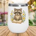 Cute Raccoon Reading Book Flowers Floral Wine Tumbler Cute Raccoon Reading Book Flowers Floral Wine Tumbler