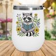 Cute Raccoon Reading Book Flowers Wine Tumbler