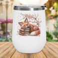 Fox And Book Lover Graphic For Women And Spring Pink Flower Wine Tumbler