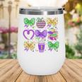 Mardi Gras Teacher Coquette Bow Pencil Apple Book Women Girl Wine Tumbler