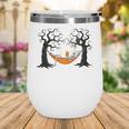 Skeleton Reading Book In Hammock Halloween Reader Wine Tumbler