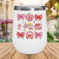 Valentine Cupid Coquette Pink Bow Apple Books Teacher Wine Tumbler