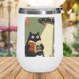 Vintage Japanese Cat Book Lovers UFO Alien Abduction Cat Dad Wine Tumbler