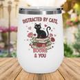 Women's Cat Books Romantic Floral Aesthetic Book Lover Cat Owner Wine Tumbler